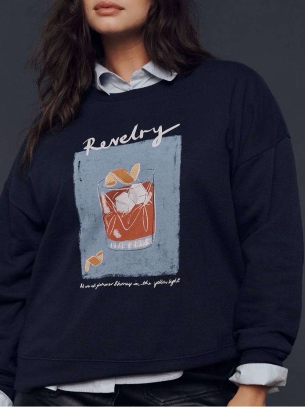 NWT Maeve Natalia Bagniewska Cocktail Sweatshirt-Revelry (Old Fashioned), Sz XL